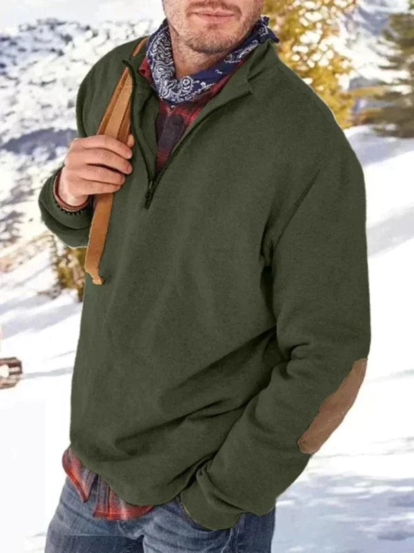 Heidi-Mode | Pullover Warmer Pullover mit Patches und V-ausschnitt Reißverschluss