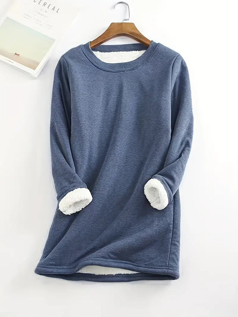 Heidi-Mode - Lässiges Winter-Fleece-Sweatshirt mit Hohem Kragen in Meerblau für Frauen