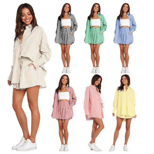 Heidi Mode | Fashion Shirt Gestreift Langarm Zweiteiliges Set