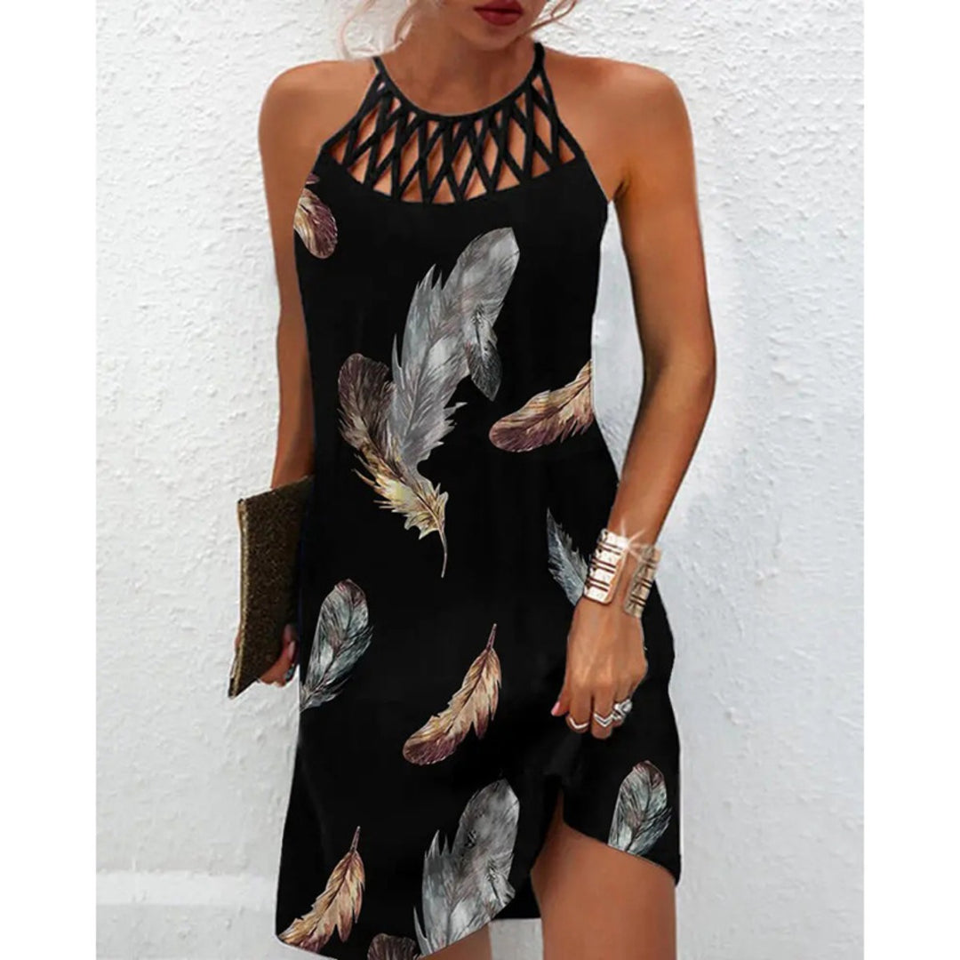 Heidi Mode | Positionierung Bedrucktes Mesh Strap Ärmelloses Kleid