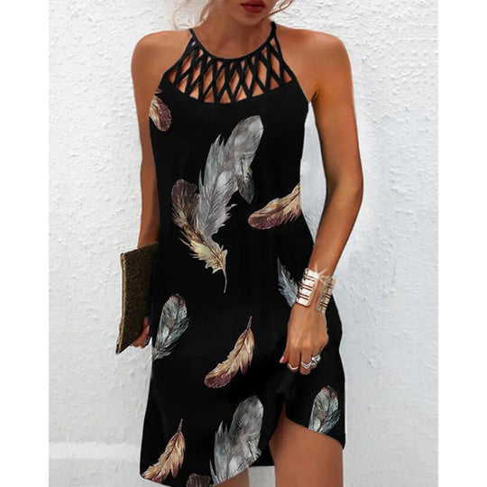 Heidi Mode | Positionierung Bedrucktes Mesh Strap Ärmelloses Kleid