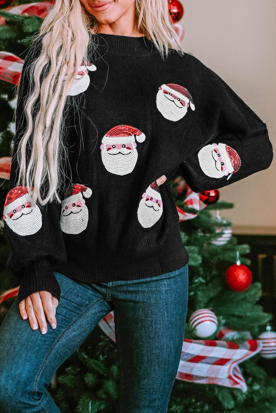 Pailletten-Weihnachtsmann-Pullover Mit Läuferärmeln