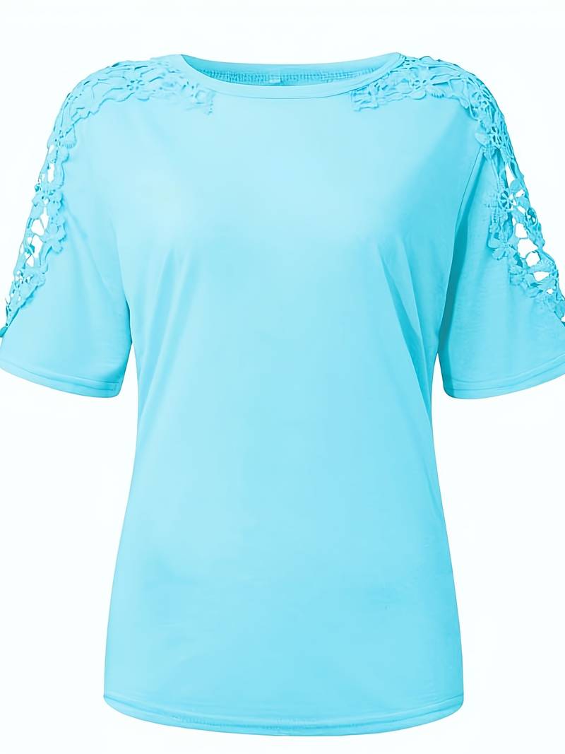Heidi-Mode | Unifarbiges T-Shirt mit Rundhalsausschnitt und Spitzennaht