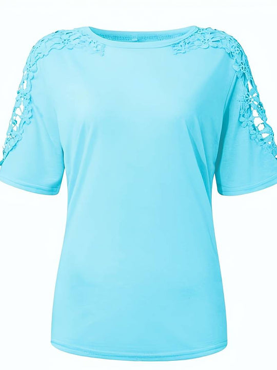 Heidi-Mode | Unifarbiges T-Shirt mit Rundhalsausschnitt und Spitzennaht