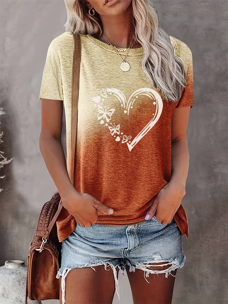 Heidi – T-Shirt Mit Schmetterlings-Herz-Print Und Rundhalsausschnitt