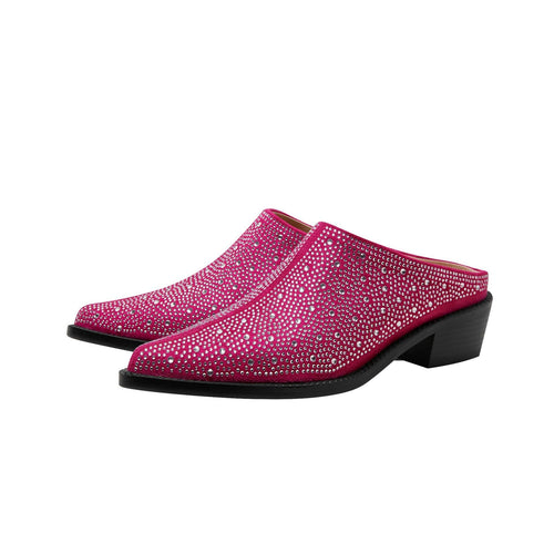 Heidi-Mode | Damenmode Vielseitige Rhinestone Voller Diamant Spitz Zehen Kappe Flach Absatz Quadrat Absatz Sandalen Slippers