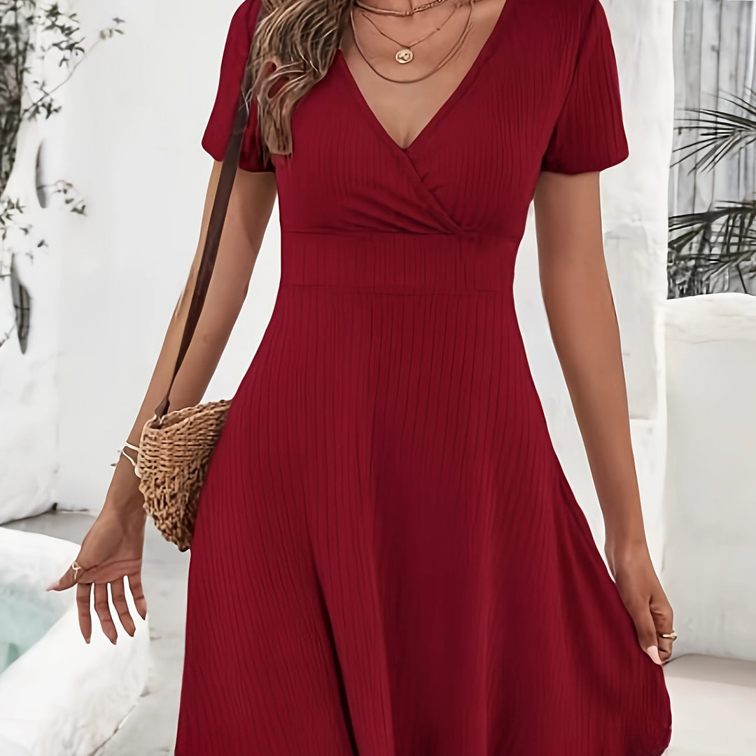 Heidi-Mode | Sommerkleid für Damen mit V-Ausschnitt Elegant Tailliert Kurzärmelig