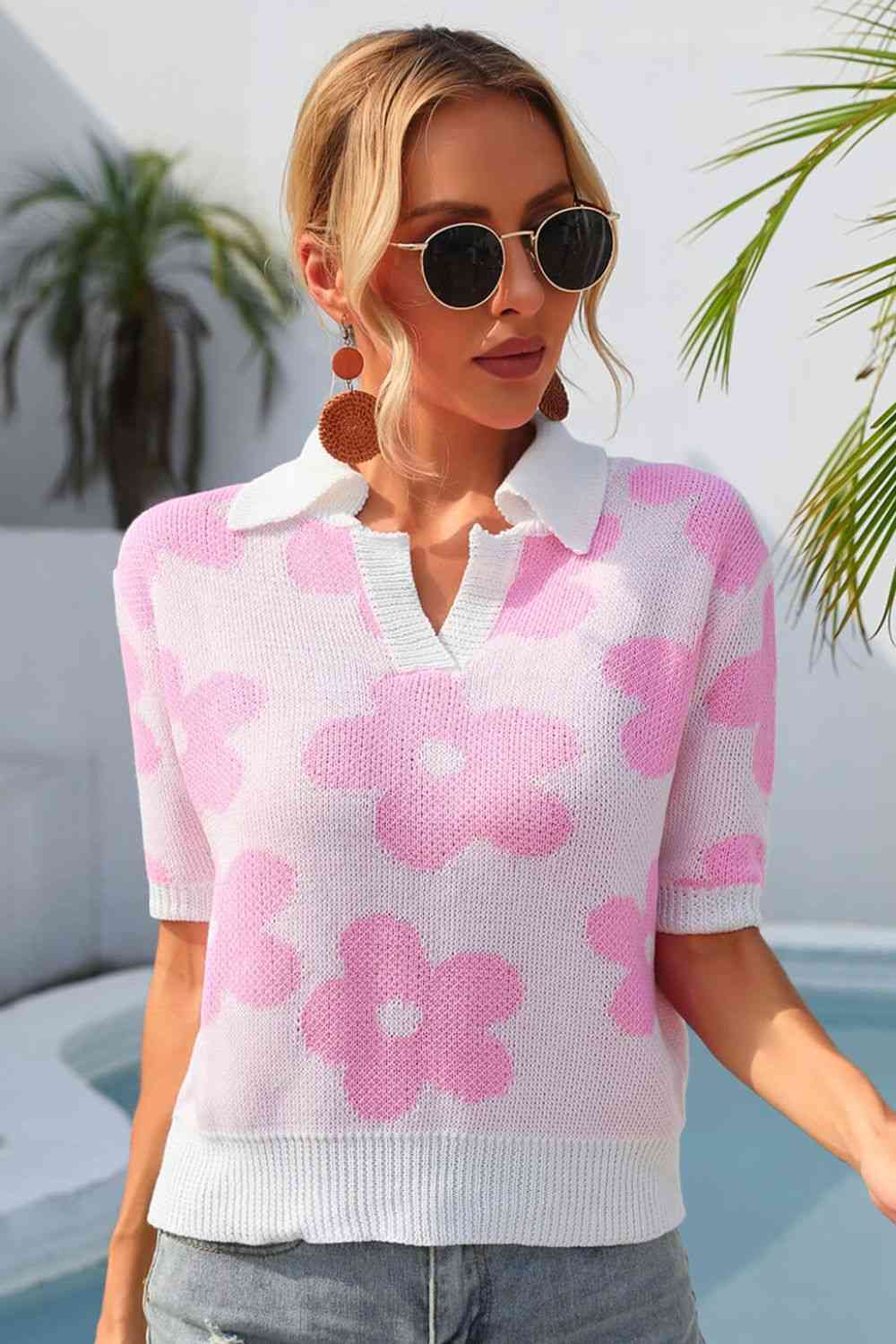 Heidi-Mode | Floral Johnny Kragen Halbarm Strickoberteil