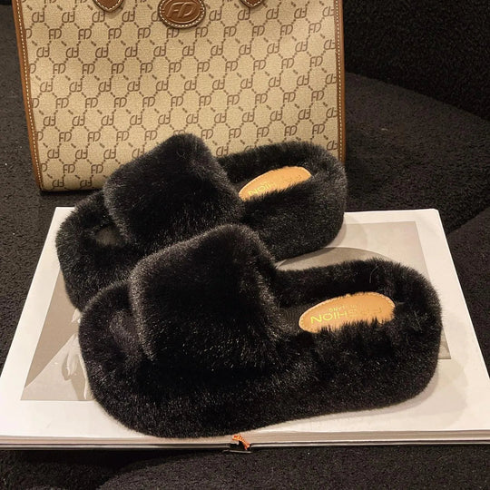 Heidi-Mode | Fluffy slippers with thick sole for women