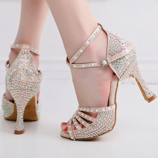 Heidi-Mode | Frauen Hot Rhinestone Lateinische Tanz Hochhackige Schuhe Weiche Sohle Rhinestone