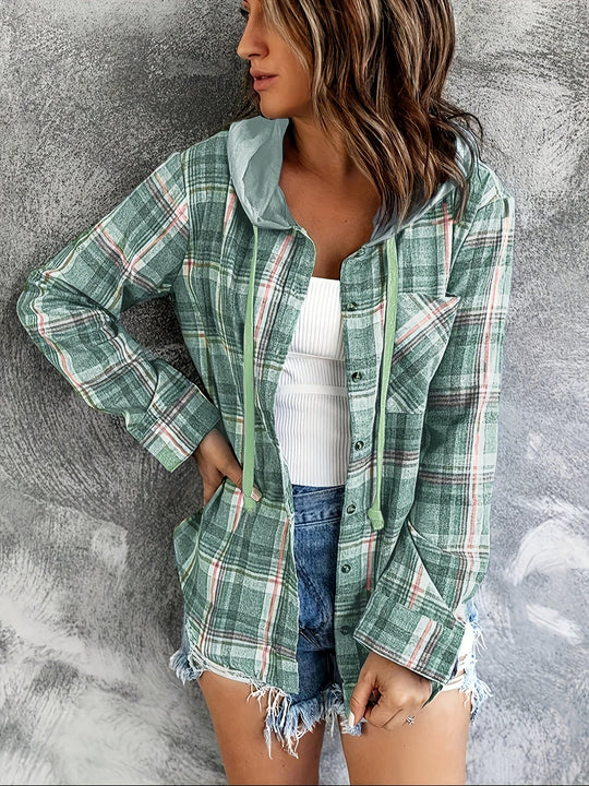 Heidi-Mode | Karierte Jacke mit Kapuze Baumwolle und Polyester Leger und Komfortabel