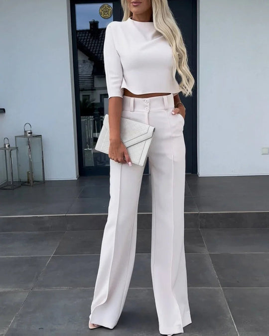 Heidi-Mode | Eleganter Damen Zweiteiler mit Schlaghose und Crop Top