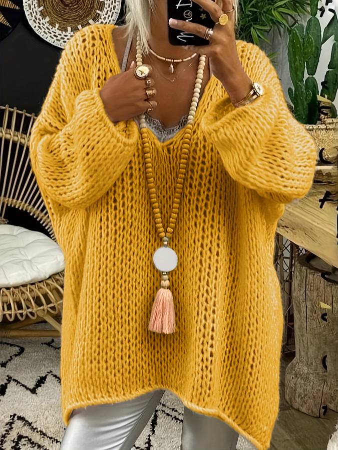 Heidi-Mode | oversized Pullover mit V-Ausschnitt
