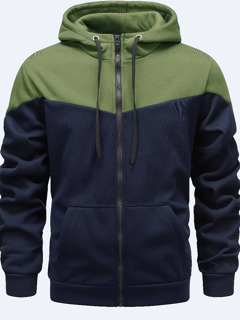 Heidi-Mode - Streetwear Herbst Olivgrüner Farbblock Hoodie mit Kordelzug für Männer