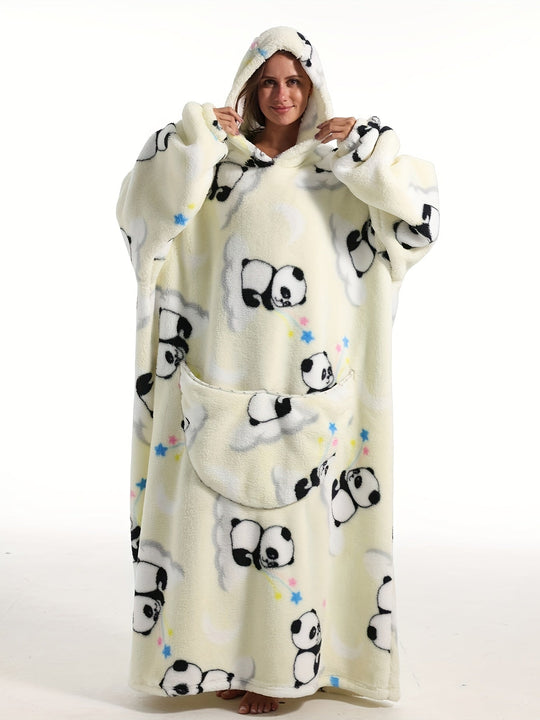 Heidi-Mode | Flanell Fleece Bademantel mit Kapuze und Eisbärenprint