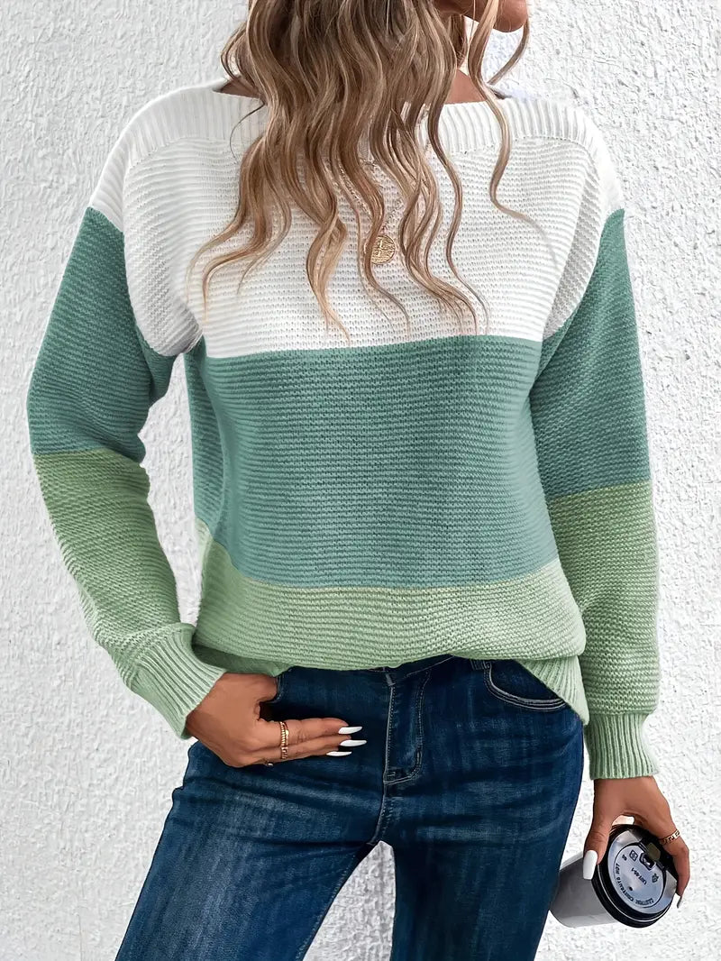 Heidi-Mode | Farbblock-Pullover mit Rundhalsausschnitt