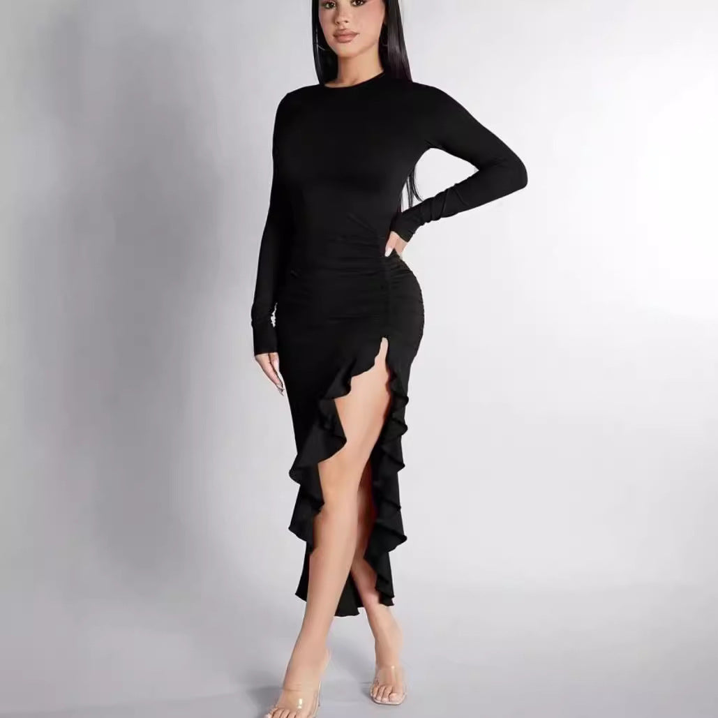 Heidi-Mode | Langarm, Enganliegendes Kleid mit Volants Details