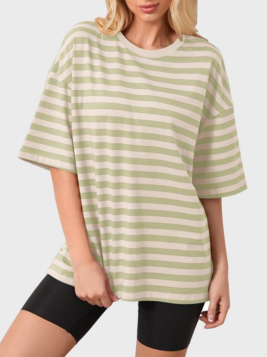 Heidi-Mode | Gestreiftes Rundhals-Halbarm-T-Shirt