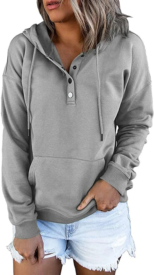 Heidi-Mode - Woll Hoodie mit metallic Knopf Damen Pullover