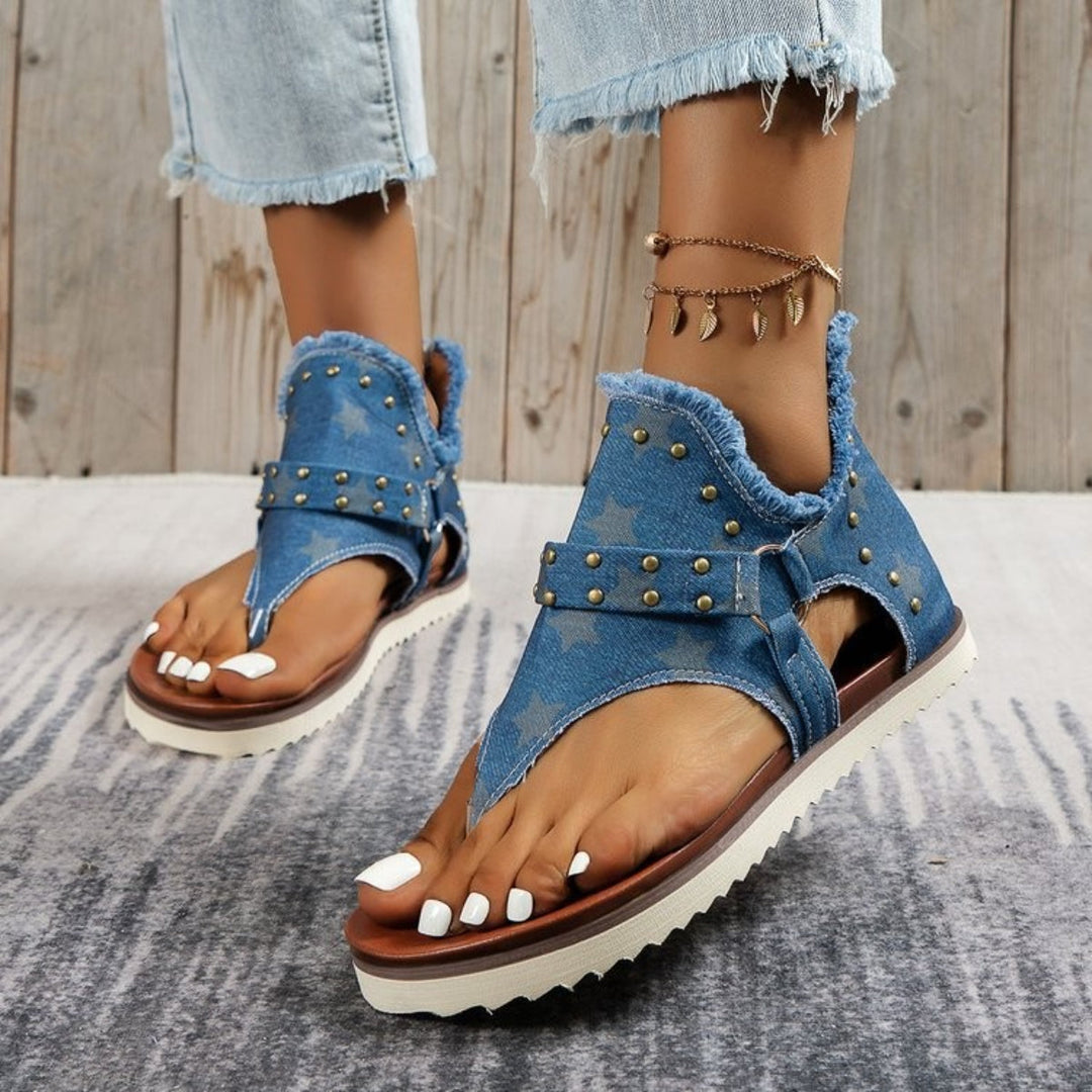 Heidi-Mode | Nieten Rohsaum Flache Sandalen