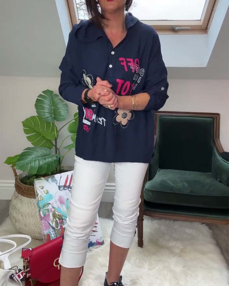 Heidi-Mode | Hoodie mit Gestickten Blumenmotiven und Schrift