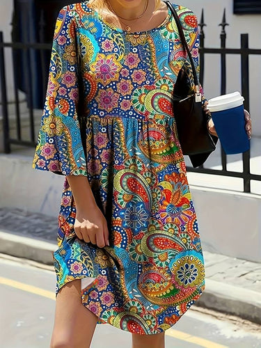 Sexy Paisley Kleid Rundhalsausschnitt