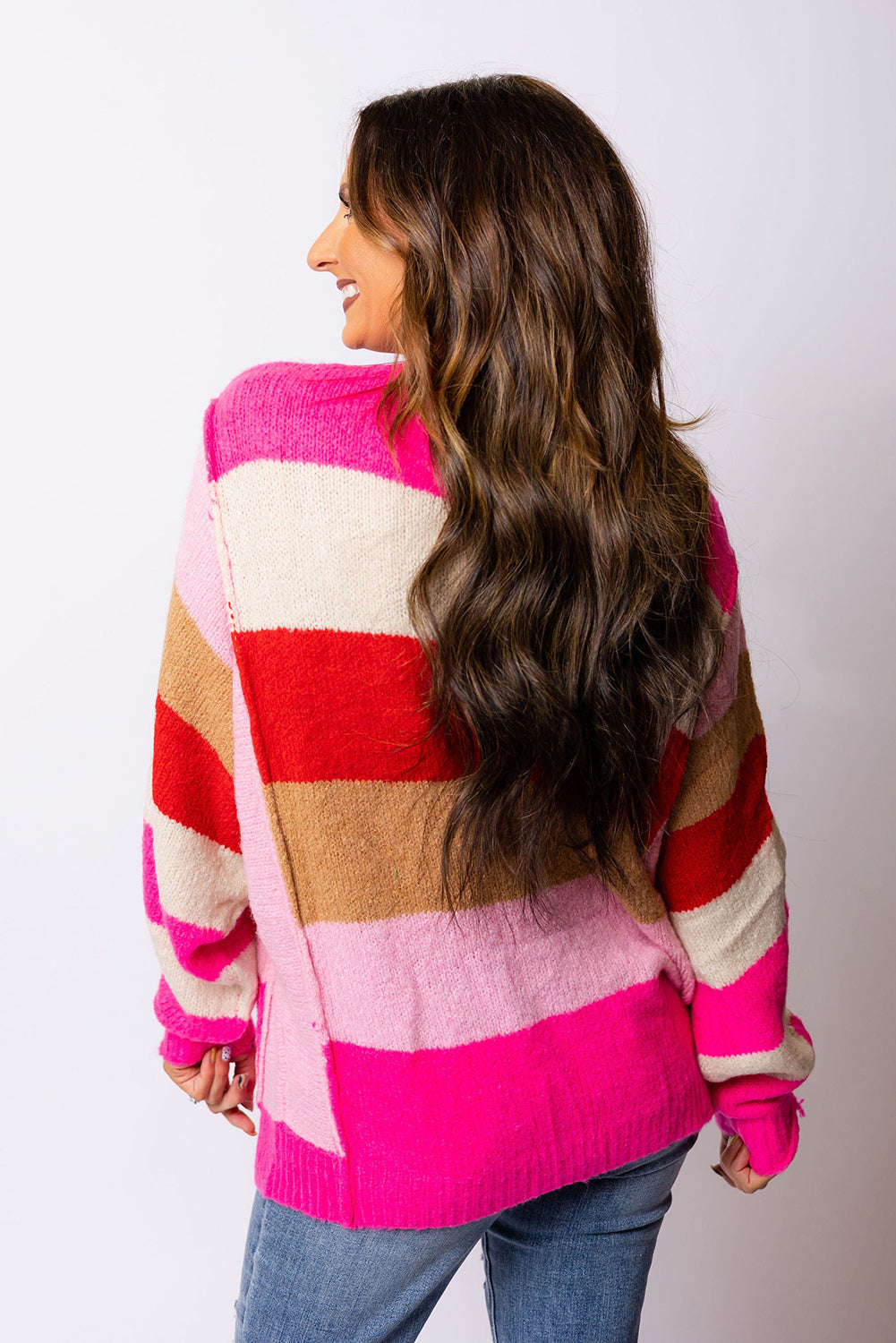 Roter Mix Horizon Stripes Pullover Mit Dolman-Ärmeln