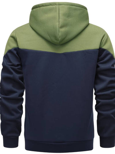 Heidi-Mode - Streetwear Herbst Olivgrüner Farbblock Hoodie mit Kordelzug für Männer