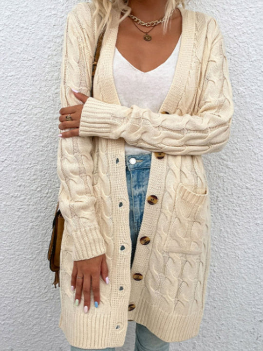 Heidi-Mode | Kabelstrick Knopfverschluss Cardigan mit Taschen
