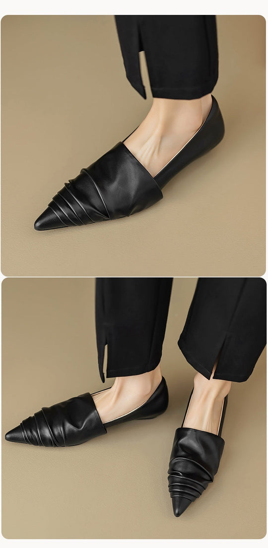 Heidi-Mode | Spitzenzehen Niedriger Absatz Flache Schuhe Schwarz Cremegelb Weiß
