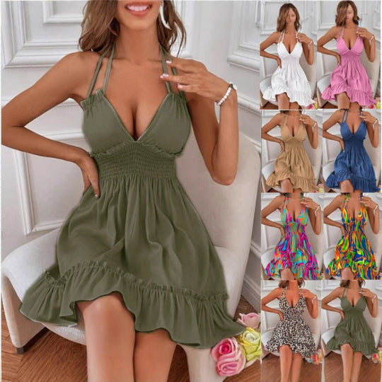 Heidi Mode | Tiefes V-Seil-Sling-Neckholder-Kleid
