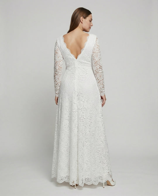 Heidi-Fashion Umstandsmode für Fotoshooting, Babyparty, Hochzeit, Maxikleid, Spitze, V-Ausschnitt, rückenfrei, weiß, elegant