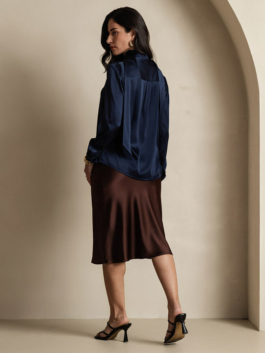Heidi-Mode | Damen Elegante Seidenbluse mit Schlipskragen und Langen Ärmeln