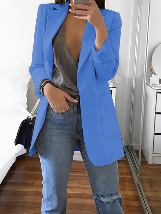 Heidi-Mode | Eleganter Business-Einfarbiger Lange Blazer mit Reversideal für alle Jahreszeiten