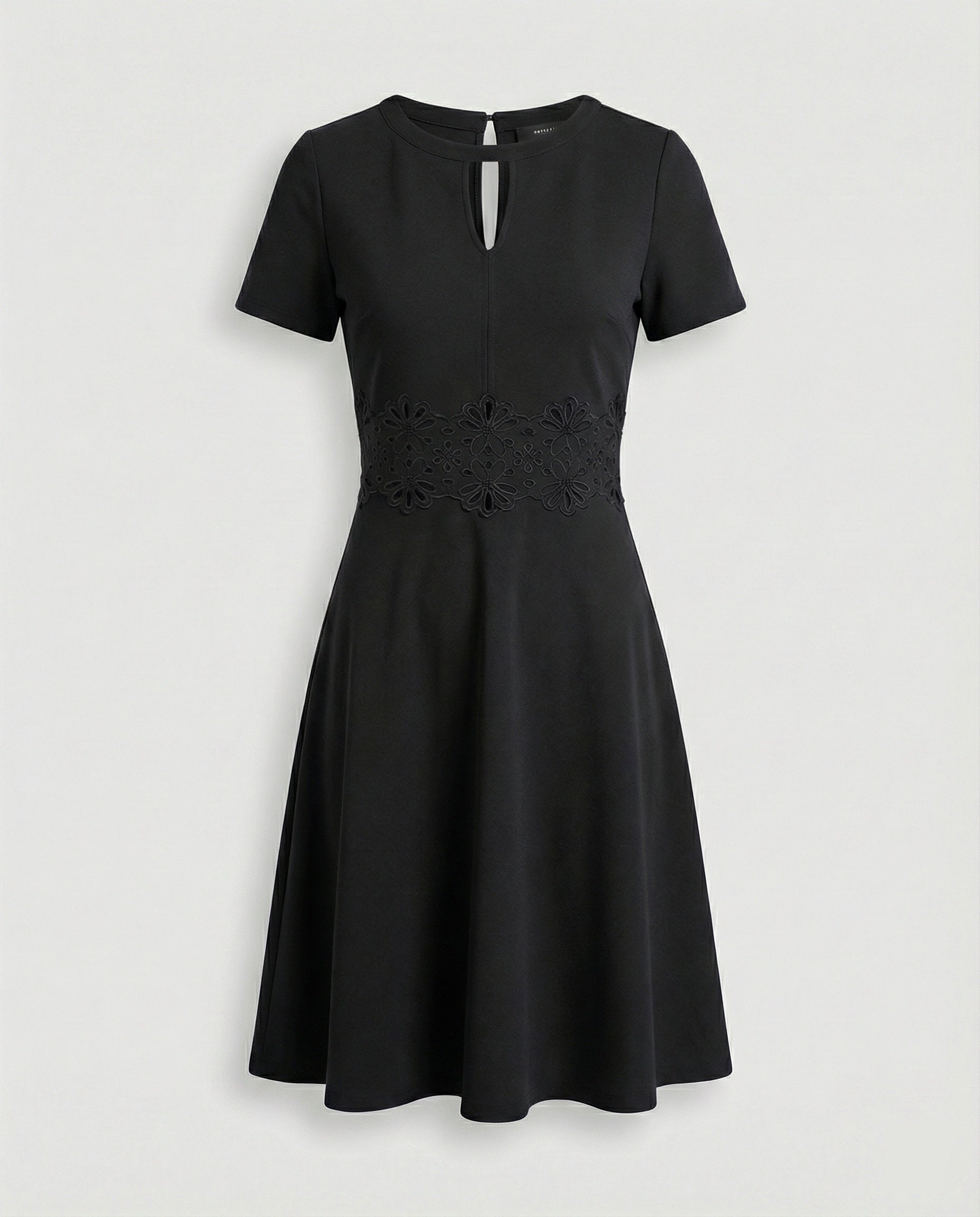 Blaues Kleid mit Kontrastierender Spitze und Akzentuierter Taille