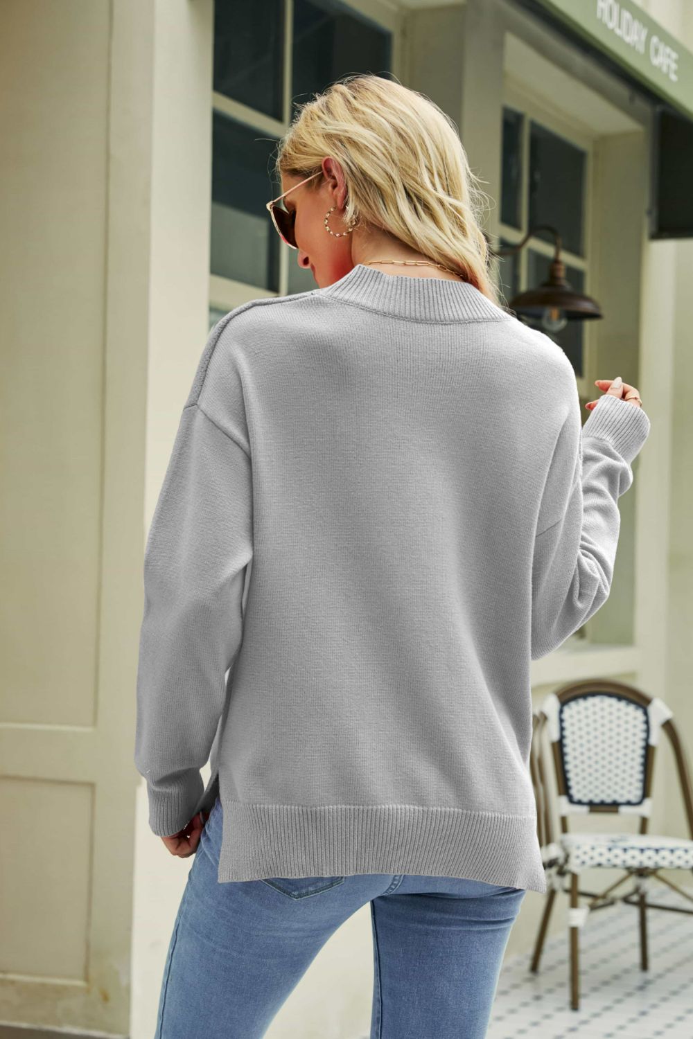 Heidi-Mode | Lip Grafik Schlitz Fallende Schulter Pullover