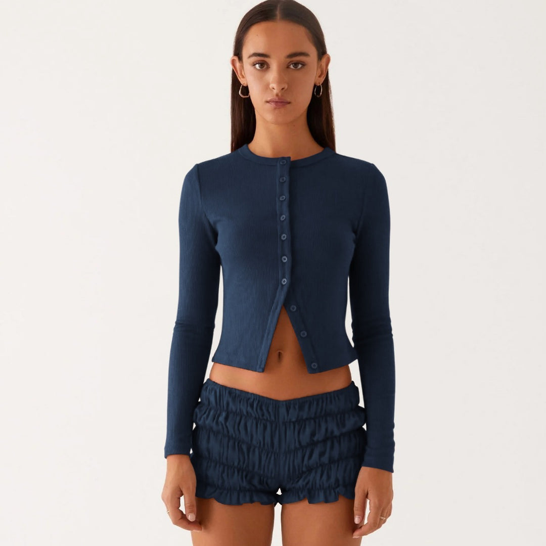 Heidi Mode | Einfarbige schmal geschnittene lange Strickjacke