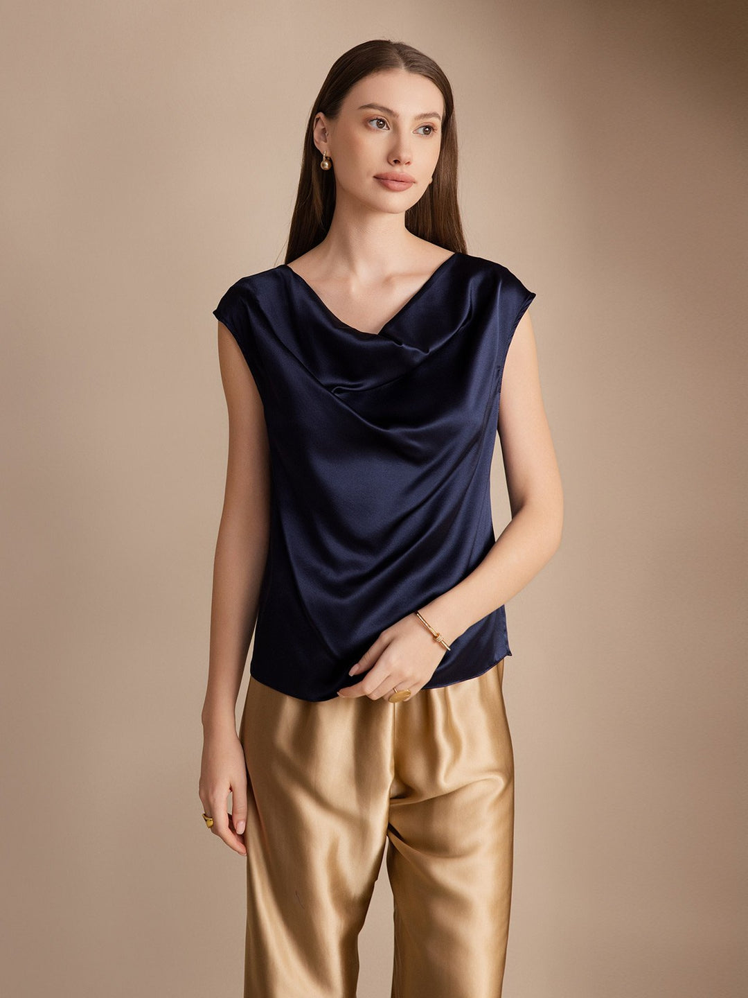 Heidi-Mode | Seiden Kappenärmel Halskragen Tanktop Bluse