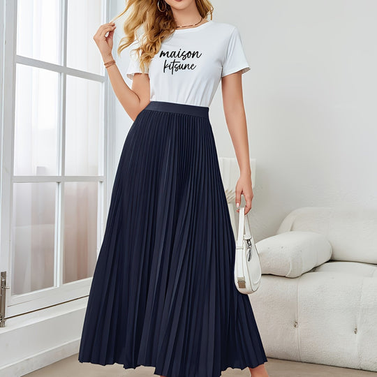 Heidi-Mode | Einfarbige Gefaltete Midirock mit Elastischem Bund