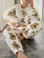 Heidi-Mode - Bequemes weißes Bärenmotiv Loungewear-Set für Damen