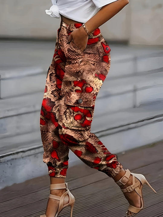 Heidi-Mode | Schicke Snake Skin Print Jogginghosen mit Hohem Bund
