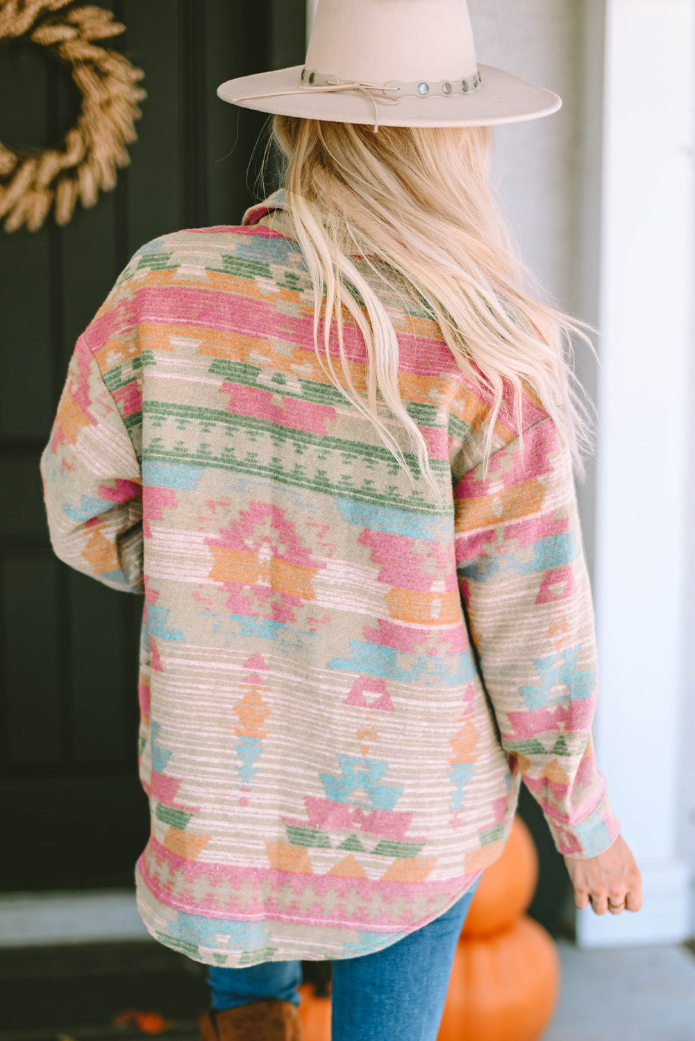Western Aztec Print Knopfleiste Tasche Shacket