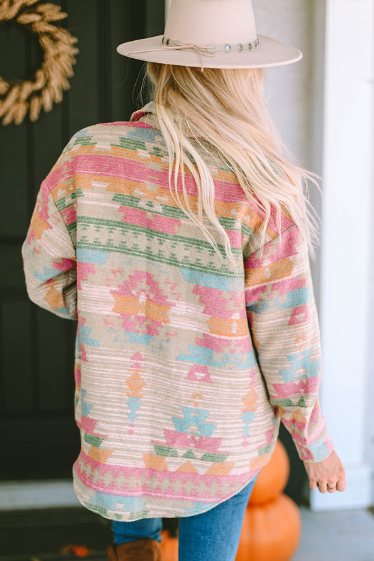 Western Aztec Print Knopfleiste Tasche Shacket