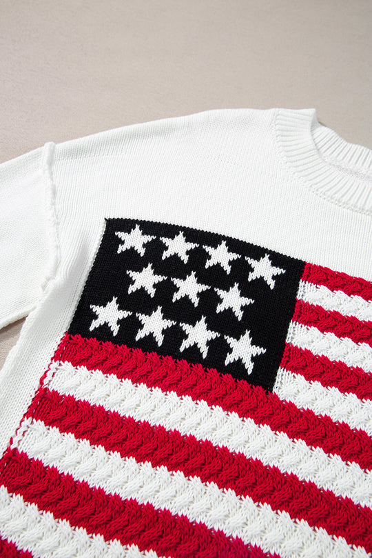 Pullover Mit Amerikanischer Flagge Und Gestrickten Schultern