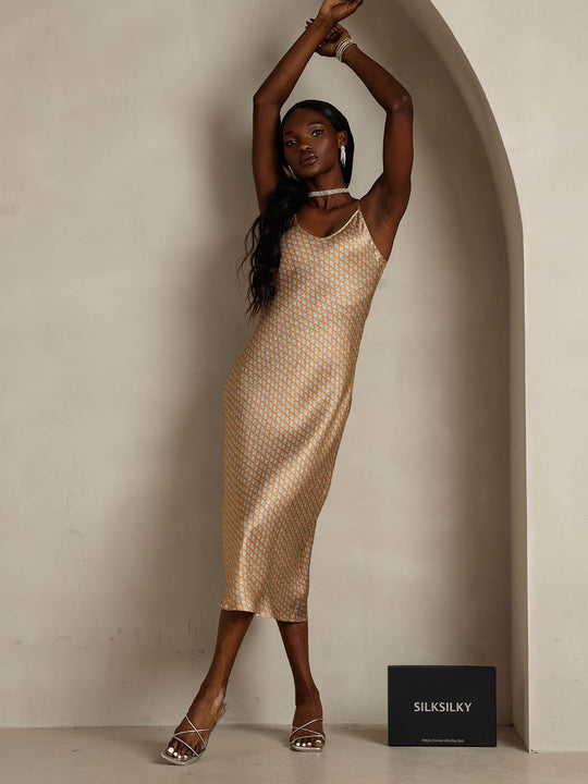 Heidi-Mode | Lange Seidenkleid mit Spaghetti-Träger