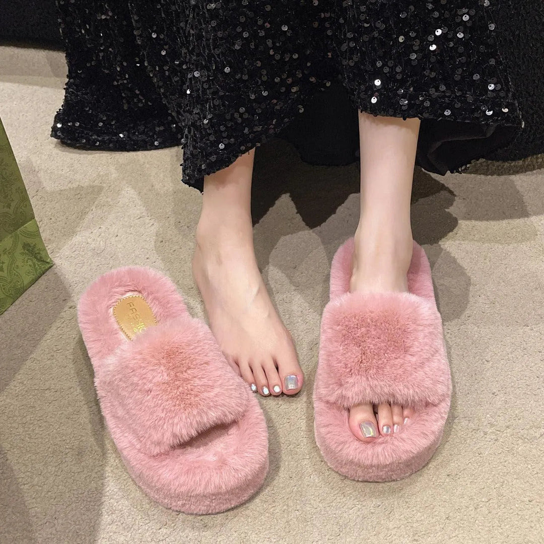 Heidi-Mode | Fluffy slippers with thick sole for women