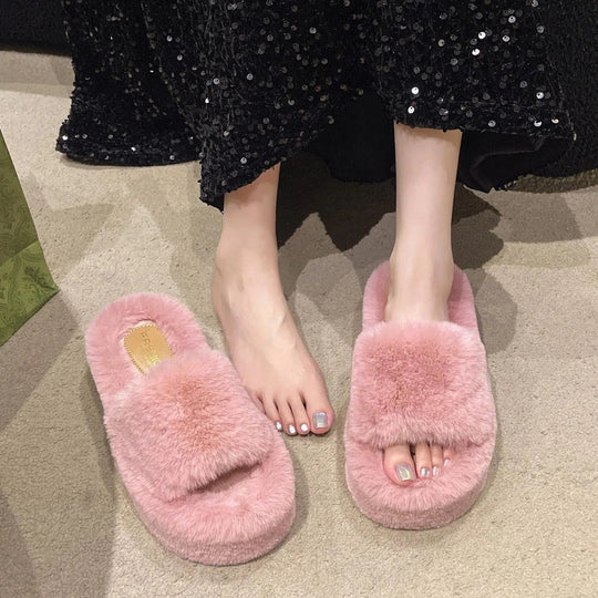 Heidi-Mode | Fluffy slippers with thick sole for women