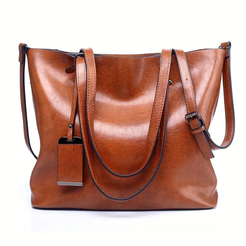 Heidi-Mode | Große Retro Stil Leder Schultertasche für Frauen mit Riemen