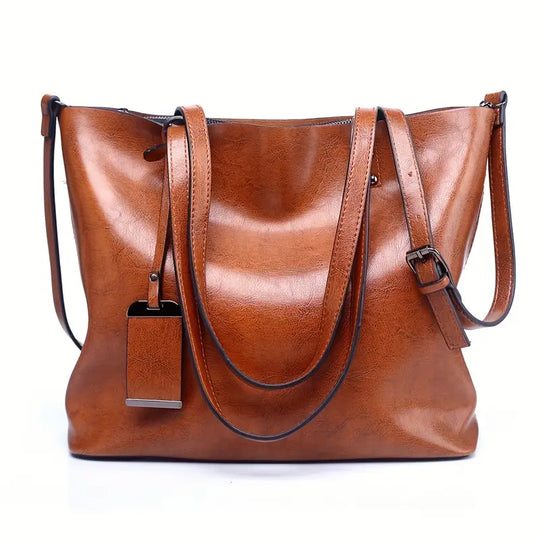 Heidi-Mode | Große Retro Stil Leder Schultertasche für Frauen mit Riemen