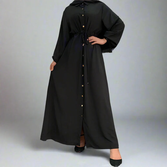 Heidi-Mode | Muslim Knopf-Up Abaya Kleid mit Stehkragen